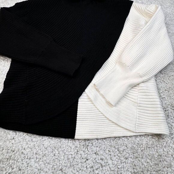Express Colorblock Wrap Mock Neck Crop Sweater Black Ivory NEW - Picture 7 of 9